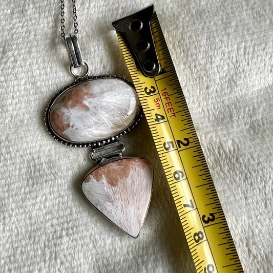 925 Double Scolecite w/ Peach Stilbite Pendant Necklace