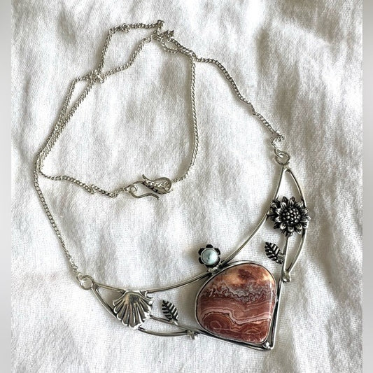 925 Playful Crazy Lace Agate + Caribbean Larimar Necklace Pendant