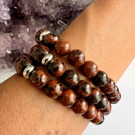 3 Bracelet Stack! Mahogany Obsidian Mala Style Set