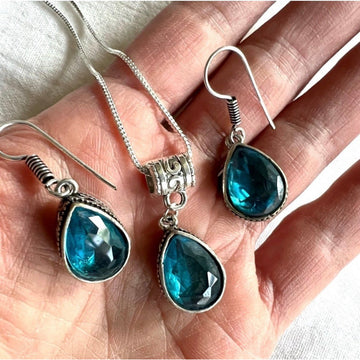 925 Sexy Swiss Blue Topaz Necklace + Earrings Set