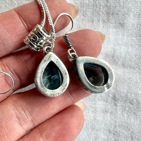 925 Sexy Swiss Blue Topaz Necklace + Earrings Set