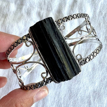 925 Natures Shield RAW Black Tourmaline Cuff Bracelet