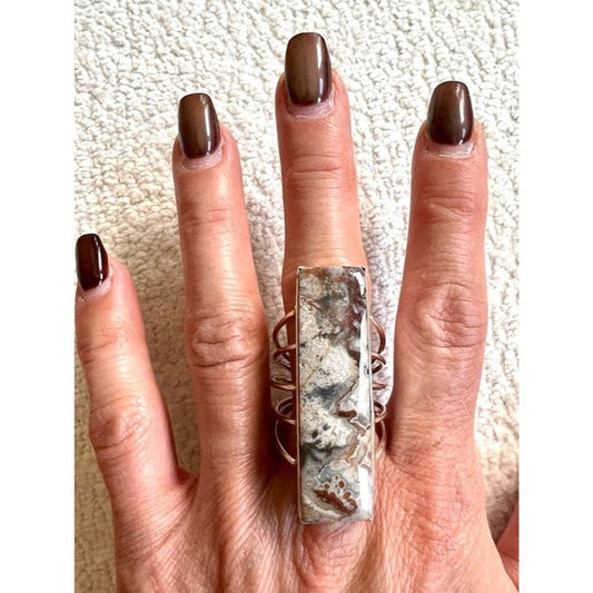 925 MASSIVE Crazy Lace Agate Modern Ring 11
