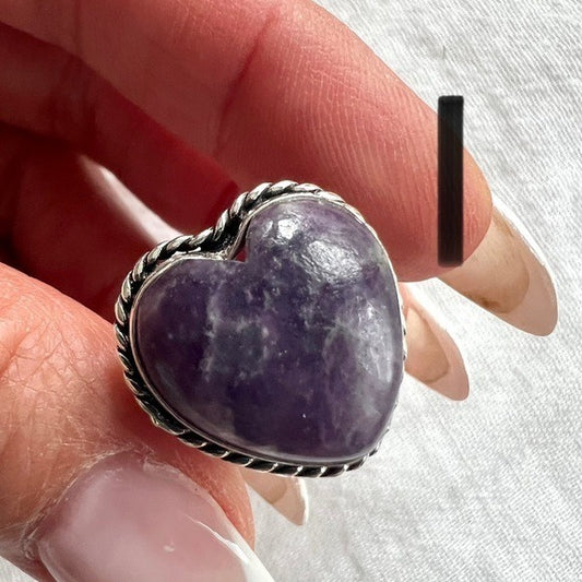 925 Third Eye Lepidolite Heart ❤️ Ring 10.75