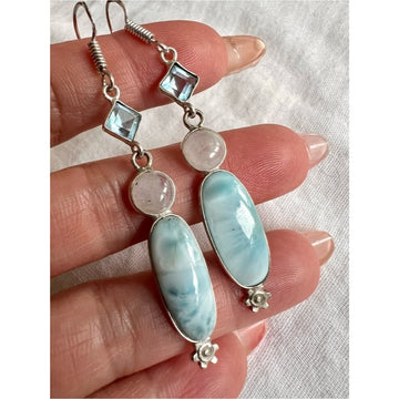 925 SKY BLUE 🩵 Larimar + Moonstone + Topaz 🩵 Earrings