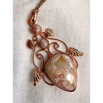 Rose Gold COPPER Crazy Lace Agate Pendant Necklace