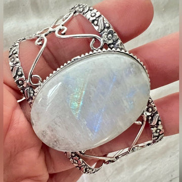 925 Rainbow Flash Moonstone Cuff Bracelet