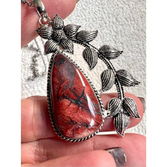 925 Bloom Through Change Red Jasper Pendant Necklace