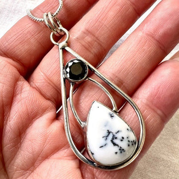 925 Elegant Nature Stone Dendritic Agate Pendant Necklace