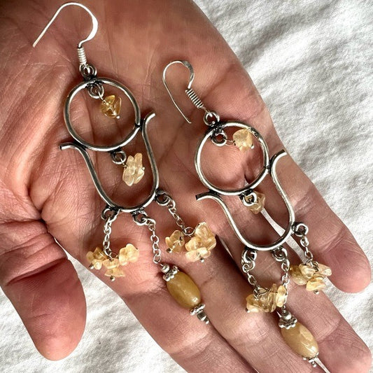 925 Long Citrine Chandelier Dangle Earrings