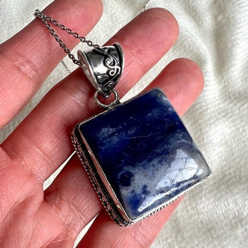 925 Spiritual Sodalite Square Ornate Necklace Pendant