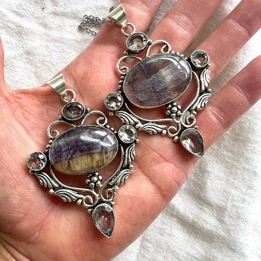 925 You Choose! Ornate Banded Fluorite Pendant Necklace