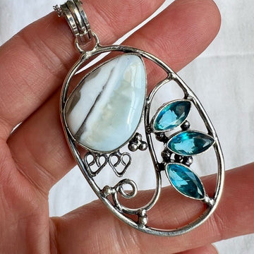 925 HIGH⚡️VIBE Owyhee Opal + Blue Topaz Pendant Necklace