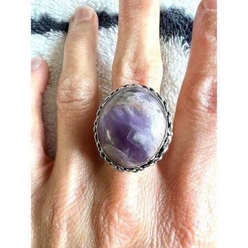 925 Amethyst Raw Dome Ring 7.5