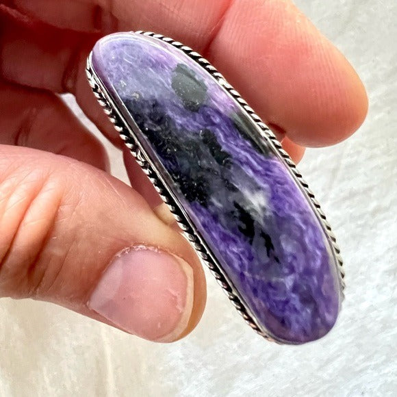 925 STUNNING! Art Piece Charoite Ring 10.25