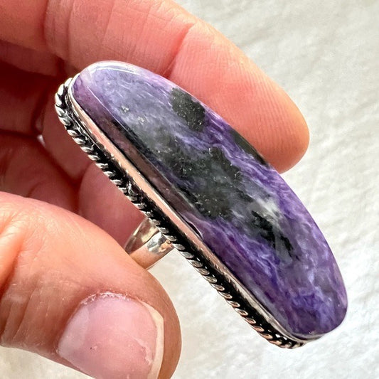 925 STUNNING! Art Piece Charoite Ring 10.25