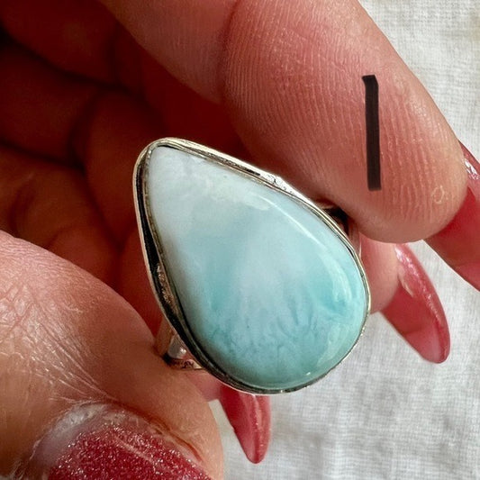 925 You Choose! Ocean Blue Caribbean Larimar Ring 8.5