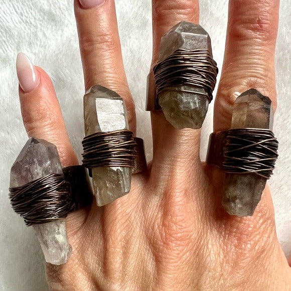 Smoky Quartz Bullet Adjustable Electroplated Ring
