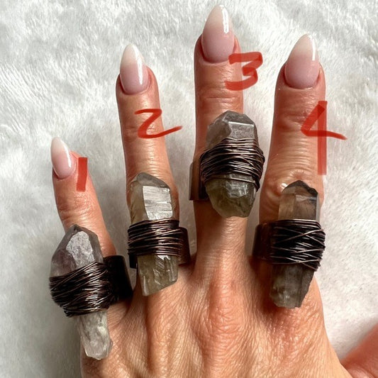 Smoky Quartz Bullet Adjustable Electroplated Ring