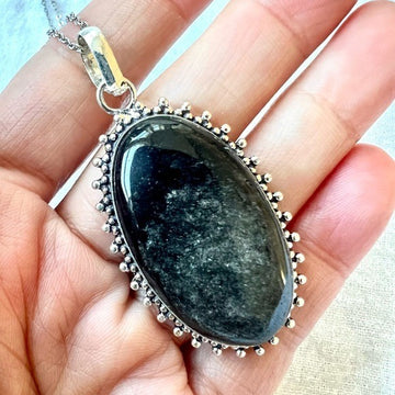 925 Protective Oval Obsidian Pendant Necklace