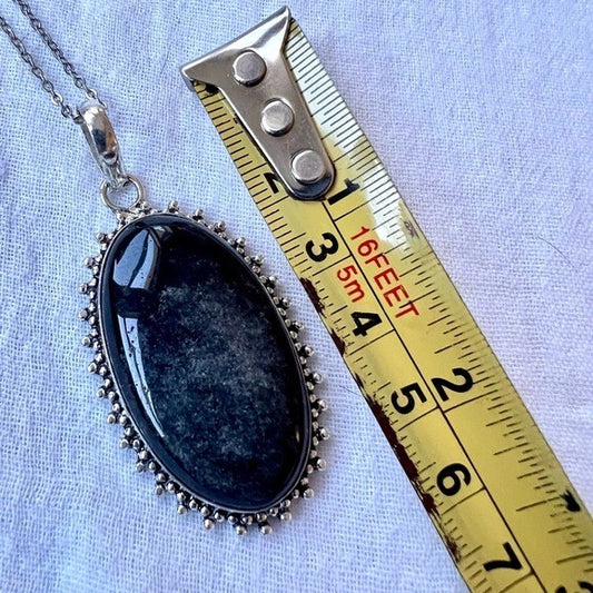 925 Protective Oval Obsidian Pendant Necklace