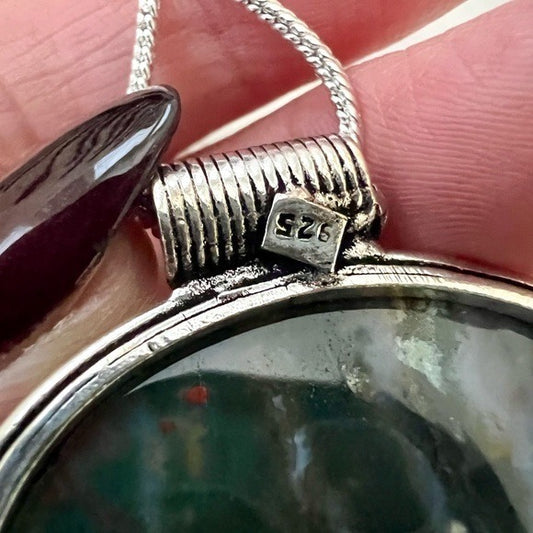 925 Kundalini Dragons Blood Bloodstone + Larimar Pendant Necklace