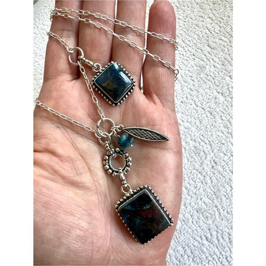 925 Double Chrysocolla Charm Pendant Necklace