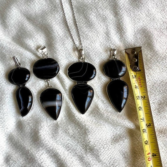 925 You Choose! Banded Black Onyx Chalcedony Pendant Necklace