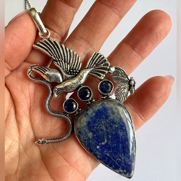 925 Divine Feminine Serpent Snake Nature Lapis Lazuli Pendant Necklace