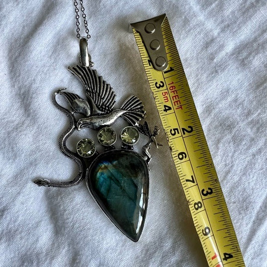 925 Fairy + Snake Serpent Flash Labradorite Pendant Necklace