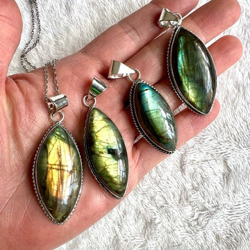 925 You Choose! Marquis Cut Flash Labradorite Pendant Necklace