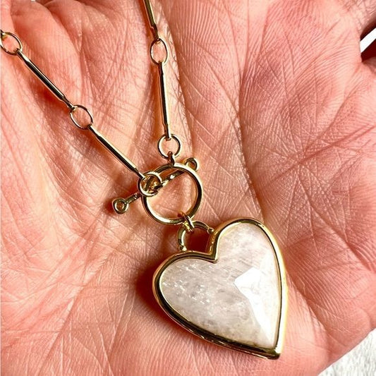 14k Gold Plated Moonstone ❤️ Heart Toggle Pendant Necklace