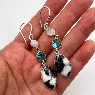 925 Buffalo Turquoise Jasper + Swiss Topaz Earrings