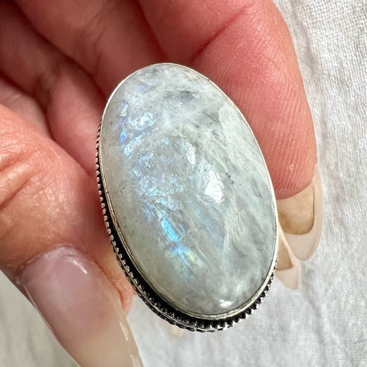 925 Ethereal Rainbow Flash Moonstone Ring 6.25
