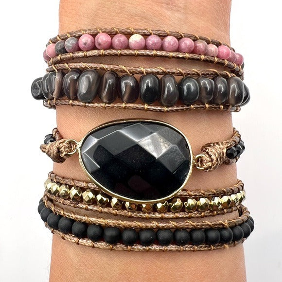 Love + Protection ONYX + Rhodonite Wrap Bracelet