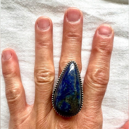 925 Large Lapis Lazuli Teardrop Ring 9.75