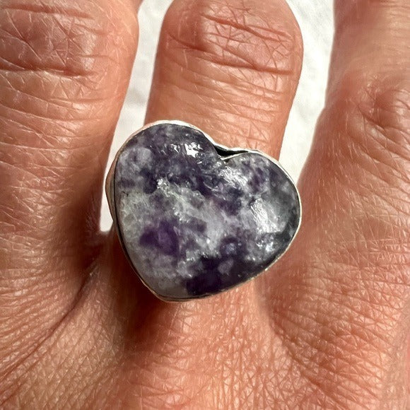 925 Third Eye Lepidolite Heart ❤️ Ring 7.25