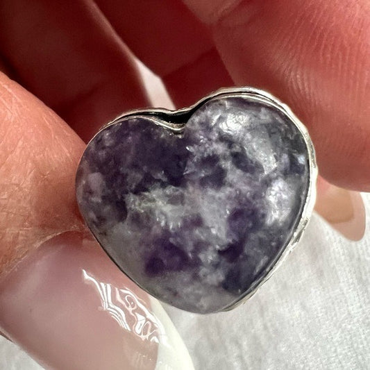 925 Third Eye Lepidolite Heart ❤️ Ring 7.25