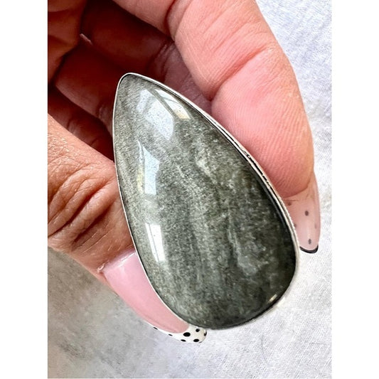 925 Silver Sheen MASSIVE OBSIDIAN Ring! 7