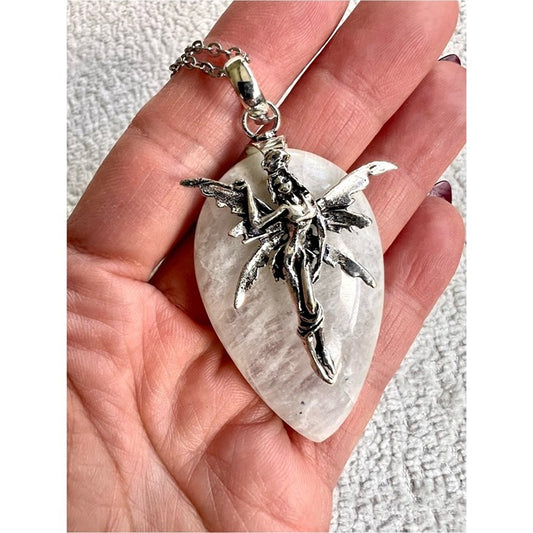 925 Large FAIRY Teardrop Moonstone Pendant Necklace