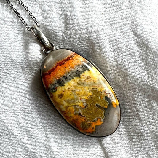 925 Antiqued Layered Bumble Bee Jasper Pendant Necklace