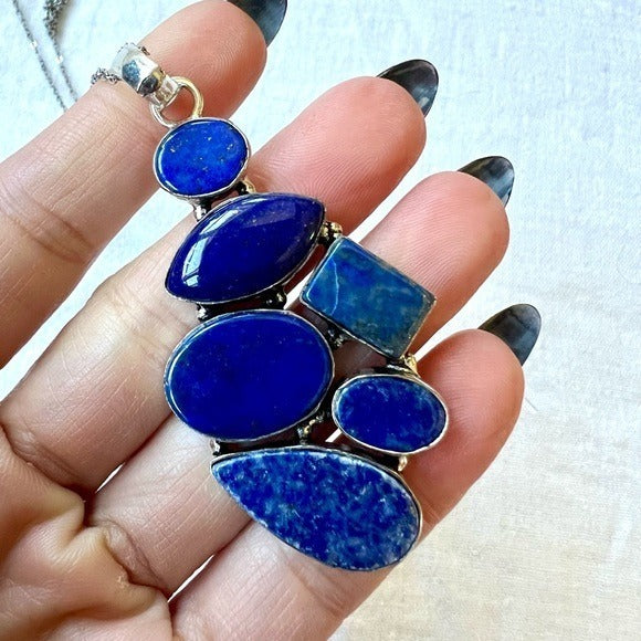 925 Lapis Lazuli Multi Stone Pendant Necklace