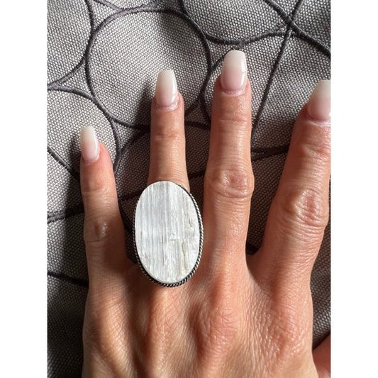 925 RAW Selenite Crystal Charging Ring 6