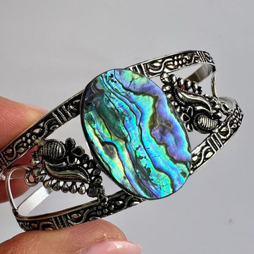 925 Healing Energy Abalone Shell Cuff Bracelet