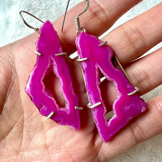 925 PINK Window Solar Agate Micro Quartz Crystal Earrings