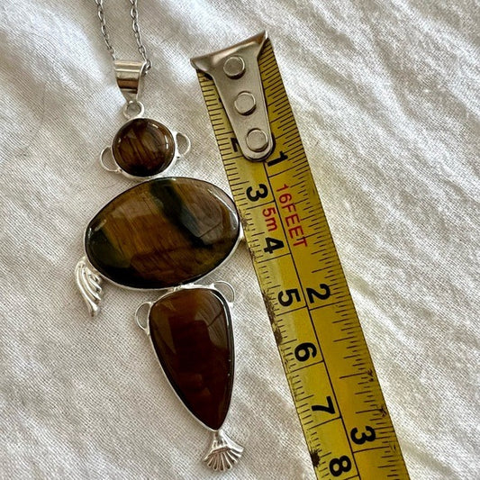 925 Will Power Triple Tigers Eye Pendant Necklace