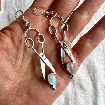 925 Rainbow Flash Moonstone SHEARS Scissors Hairstylist Earrings