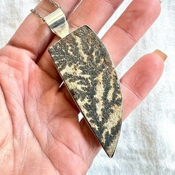 925 Psilomelane Dendrite Dagger Pendant Necklace
