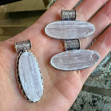 925 Raw Selenite Crystal Charging Pendant Necklace