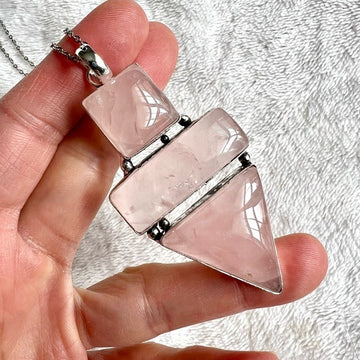 925 SELF LOVE 3 Stone Rose Quartz Pendant Necklace